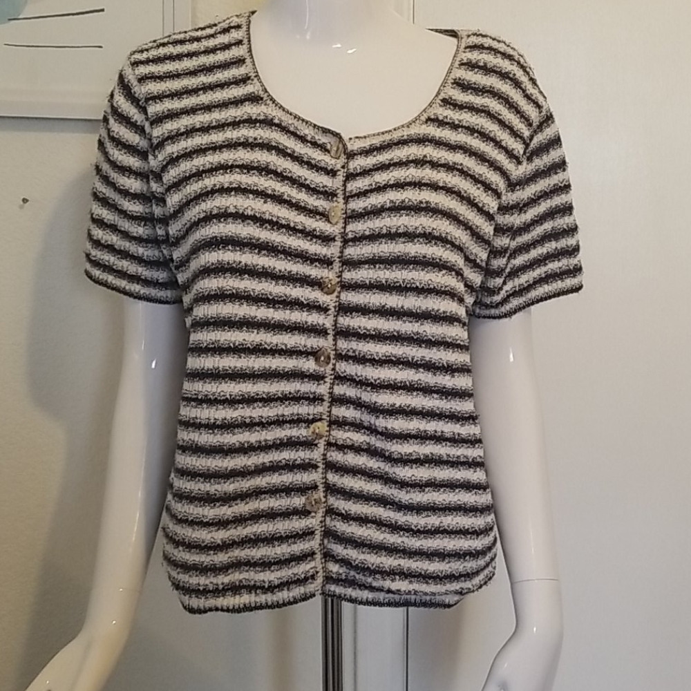 Basic Editions Navy/Cream Stripe Button Down Shir… - image 1